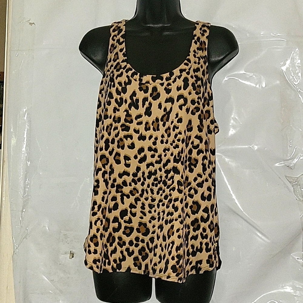 GUESS Animal Print Tank Top Racerback Black Gold Zipper Sleeveless Beach Mobwife